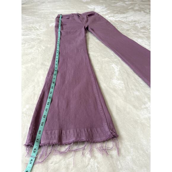 IDYLLWIND Pink Wide Flare Women's High Rise Jeans Raw Hem Size 4W 32L - Picture 2 of 10